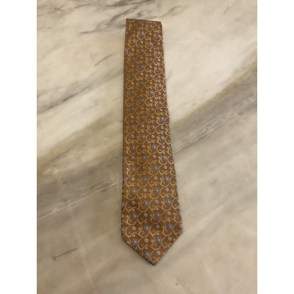 Robert Talbott Best Of Class Men Size XL Silk Gold Blue Floral Medallion Tie